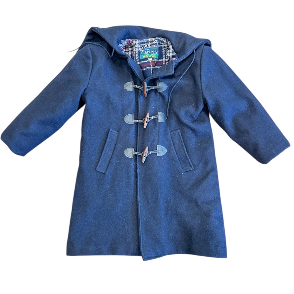 Carters Watch the Wear Vintage Mid Century wool coat Navy and plaid flannel
